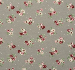 Úplet potisk růžičky s puntíky na šedé 