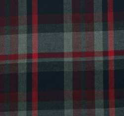 Kostýmová látka tmavě modrá kostka s červeným lemováním