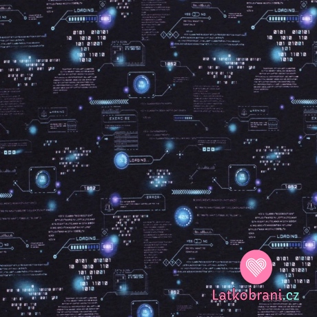 Teplákovina počesaná potisk binární kódy na tmavě modré