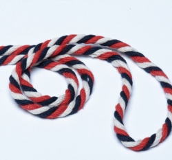 Šňůra bavlněná kroucená 6mm Červená/Modrá/Bílá