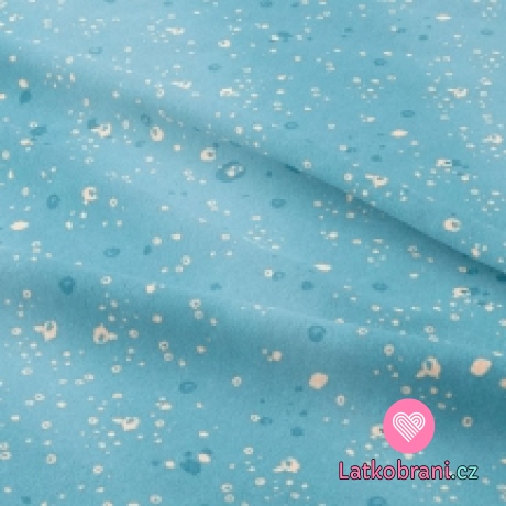 Teplákovina potisk kaňky modré a bílé na baby modré