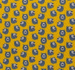 Úplet potisk šťastní medvídci mezi nepravidelnými puntíky na žluté