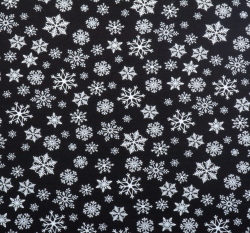 Teplákovina počesaná potisk sněhové vločky na černé