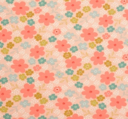 Úplet potisk barevné kytičky a mini srdíčka na světle růžové, BIO