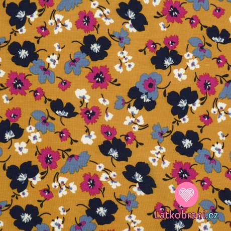 Modalový úplet potisk barevné květiny na okrové
