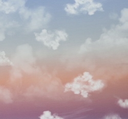 Teplákovina s příměsí modalu potisk mraky na růžovo - modré