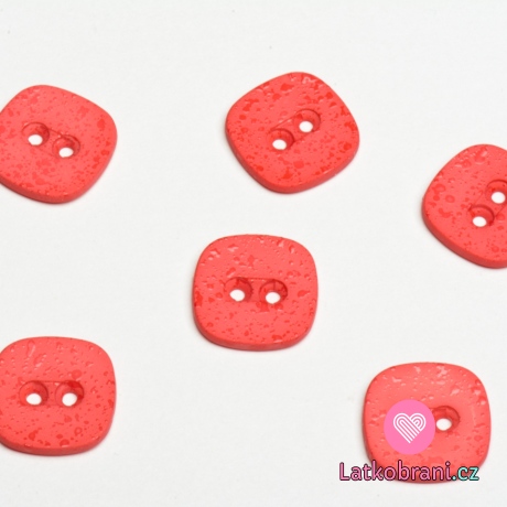 Knoflík hranatý, zaoblený, s efektem kapiček tmavě růžový