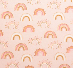 Bavlněný flanel potisk barevné duhy na růžové