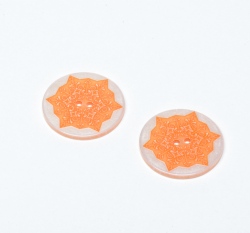Knoflík kulatý, oranžový, vločka s mandalou