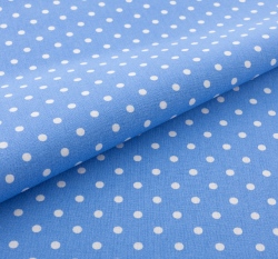 Bavlněné plátno bílé puntíky na modré 