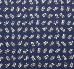 Bavlněné plátno bílé růžičky na folklorně modré 