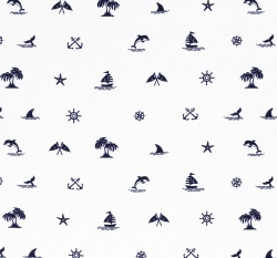 Viskózový úplet potisk mořský svět na bílé 