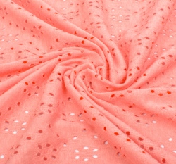 Úplet s dírkovanou výšivkou (madeira) jednobarevný korálový