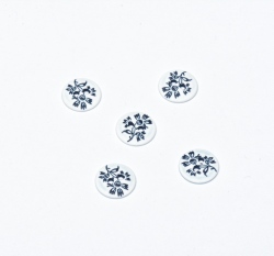 Knoflík kulatý potisk kytička na bílo-modré