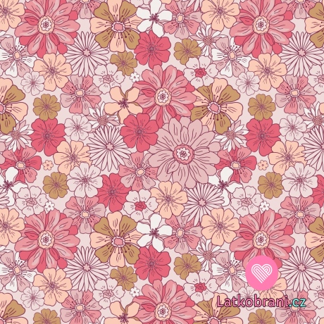 Úplet retro květiny na světle růžové 