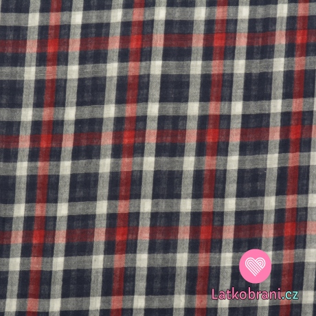 Dvojitá gázovina / mušelín námořnická modrá kostka na bílé, oboustranná 