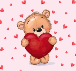 Panel medvídek s velkým srdcem na růžové 