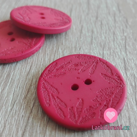 Knoflík s vyrytými lístečky cihlový