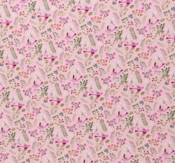 Úplet potisk vlaštovky mezi jarním kvítím na růžové