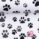 Bavlněné plátno šedé a černé tlapky na bílé