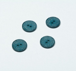 Knoflík kulatý, modrý s lístečky