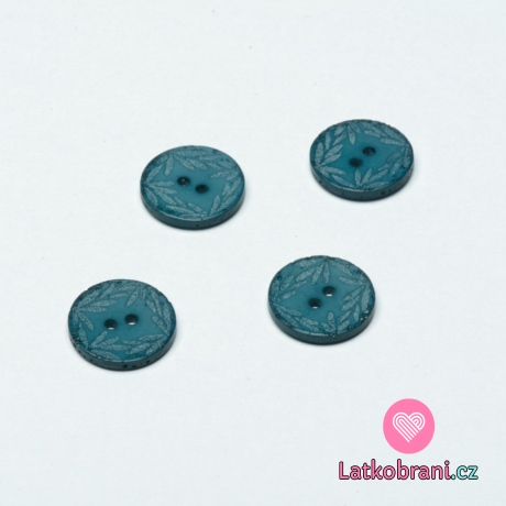 Knoflík kulatý, modrý s lístečky