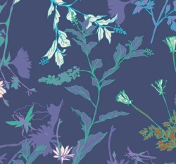 Viskózový úplet kytičky s lístečky na modré