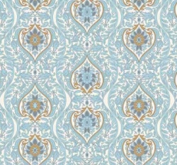 Bavlněný popelín potisk modro-zlaté ornamenty