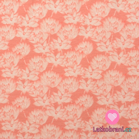 Úplet potisk bílé obrysy květin na lososové