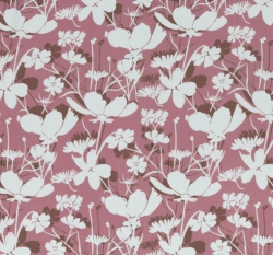 Viskóza potisk bílé květiny na starorůžové, hedvábný efekt