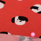 Teplákovina počesaná hlavy pejsků na korálově červená 