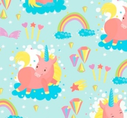 Teplákovina jednorožec růžový na modré