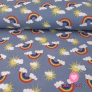 Bavlněné plátno sluníčko a duha na šedé