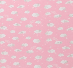 Úplet potisk jarní mráčky na baby růžové