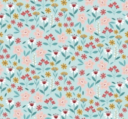 Bavlněný popelín rozkvetlé kytičky na světle tyrkysové