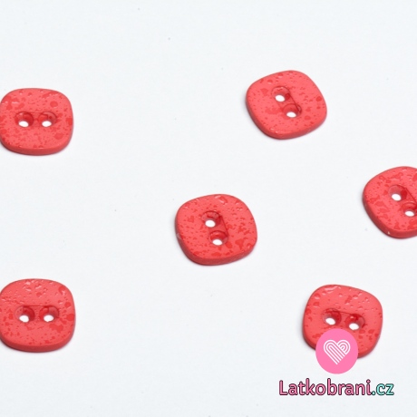 Knoflík hranatý, zaoblený, s efektem kapiček růžový tmavší