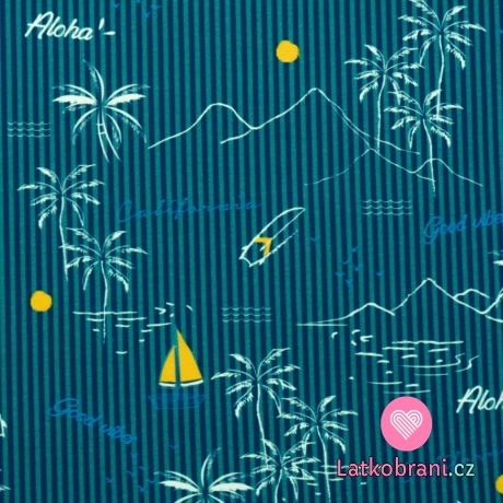 Úplet potisk palmy na modrých proužcích