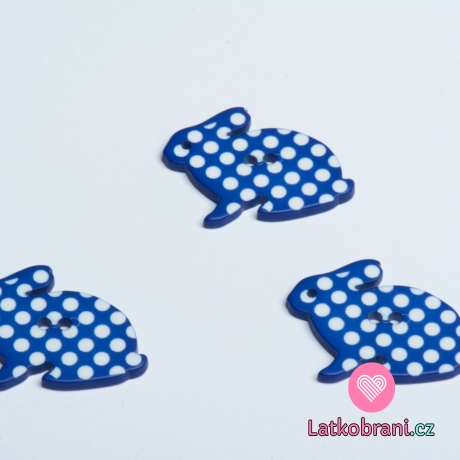 Knoflík zajíček tmavě modrý s bílými puntíky