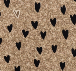 Teplákovina potisk srdíčka na hnědém taupovém podkladu jeans efekt