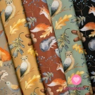 Bavlněné plátno potisk zvířátka na podzim na zaprášené hořčicové