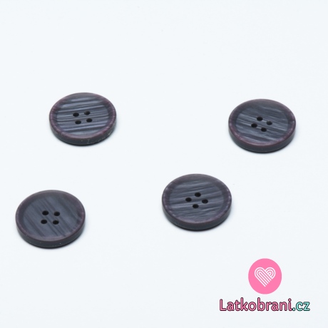 Knoflík kulatý, čtyřdírkový tmavě fialový 20 mm