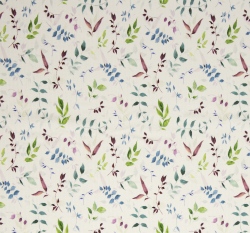 Žebrovaný úplet potisk barevné větvičky na ecru
