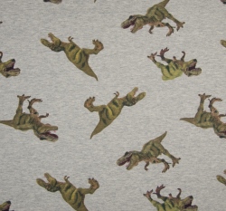 Teplákovina potisk dinosauři na šedé melé