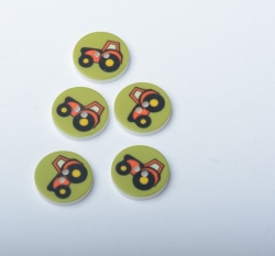 Knoflík kulatý, dětský traktůrek na zelené