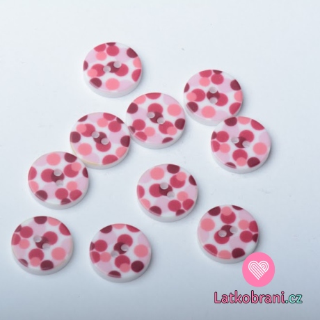 Knoflik potisk růžové puntíky na bílé - malý