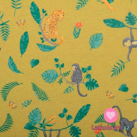 Úplet potisk veselé opičky na okrové, BIO