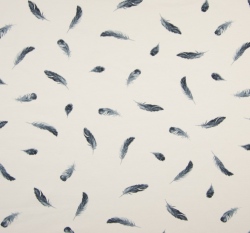 Úplet potisk poletující šedo-modrá peříčka na smetanové