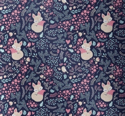 Bavlněné plátno lištička s kvítky na modrofialové