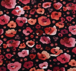 Úplet potisk vlčí máky červeno-vínové na černé, BIO