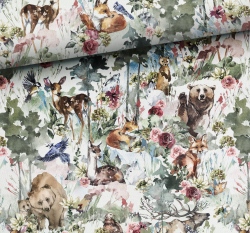 Teplákovina potisk lesní zvířátka na louce